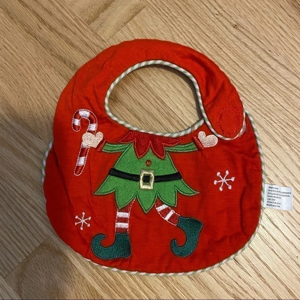 Elf Bib Baby Christmas Red Green